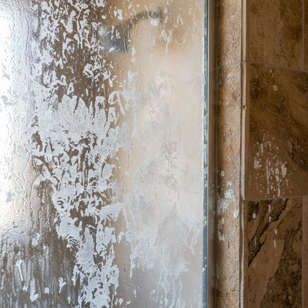 Natural stone floor after professional hard water stain removal treatment in Las Vegas