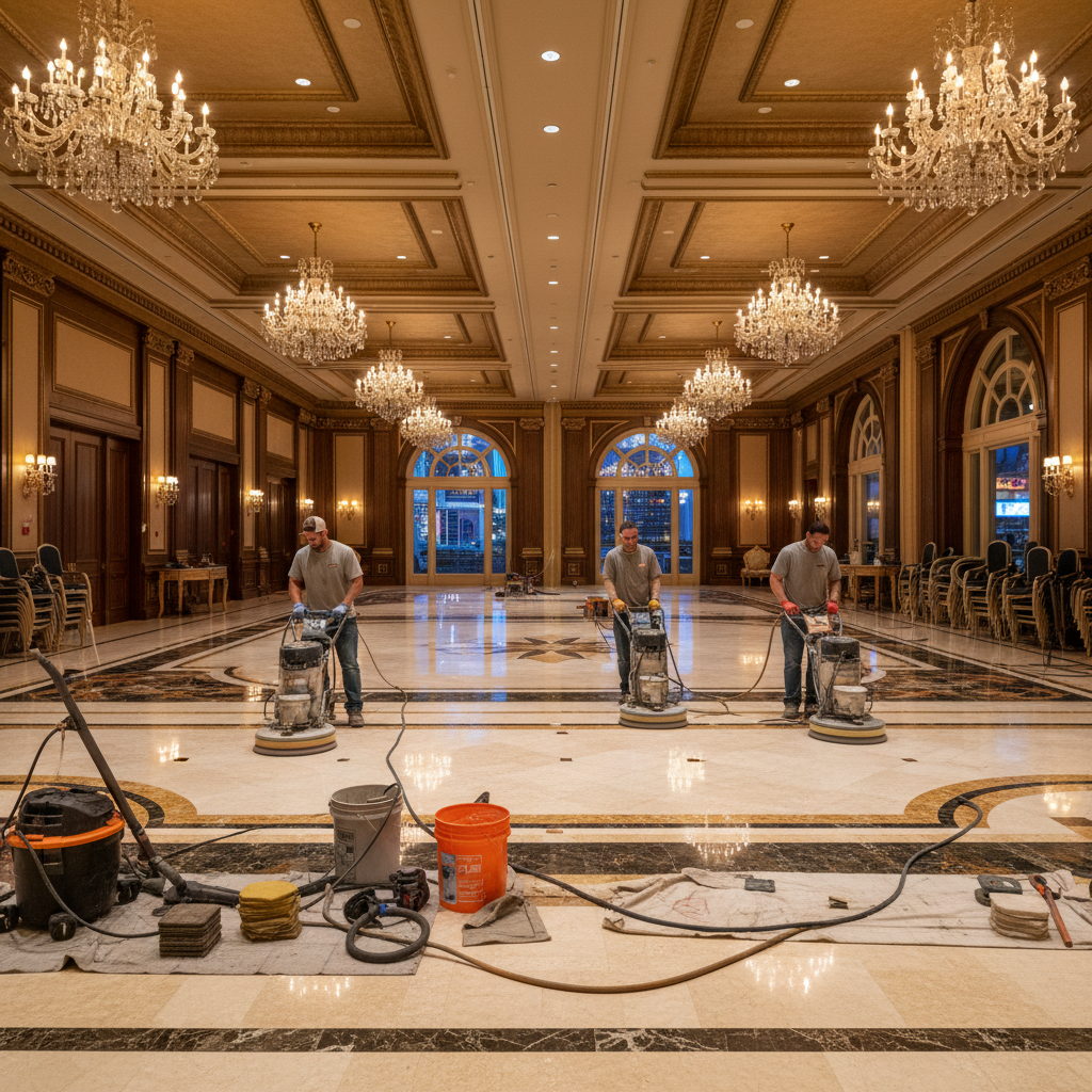 Restored travertine floor versus new stone tile installation comparison