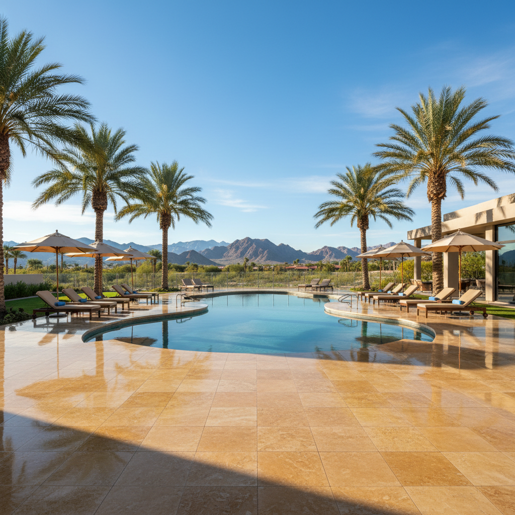 Travertine floor polishing and restoration by Night and Day Stone in Las Vegas