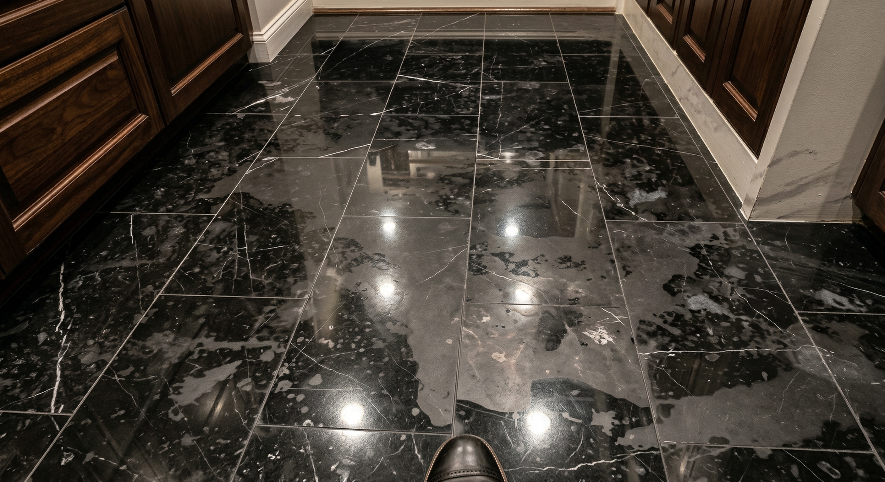 Before: Black Marble Floor Polishing
